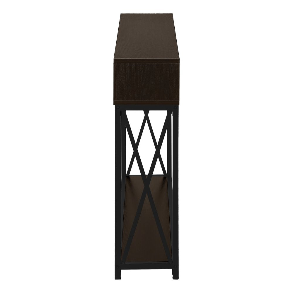 47" Brown and Black Frame Console Table With Shelves HomeRoots