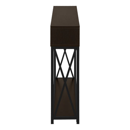 47" Brown and Black Frame Console Table With Shelves HomeRoots