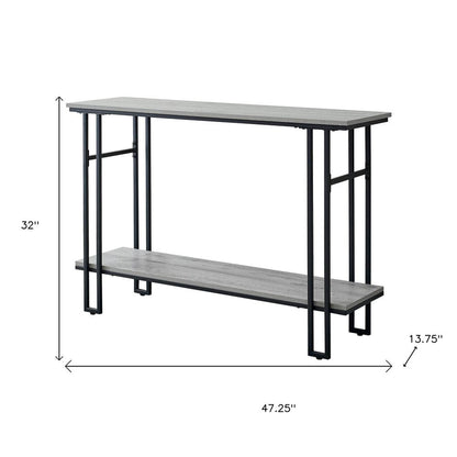 47" Gray and Black Frame Console Table With Shelves HomeRoots