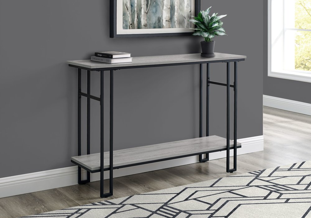 47" Gray and Black Frame Console Table With Shelves HomeRoots
