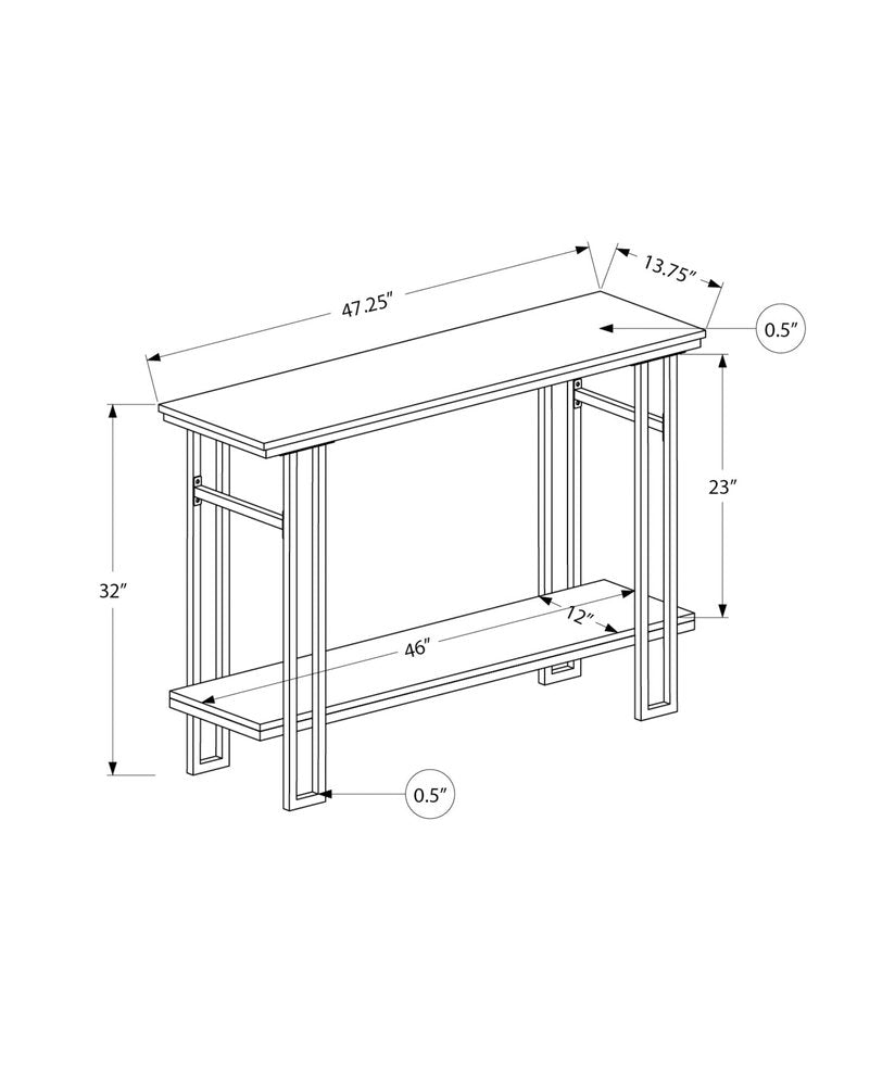 47" Gray and Black Frame Console Table With Shelves HomeRoots