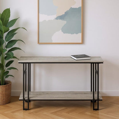 47" Gray and Black Frame Console Table With Shelves HomeRoots
