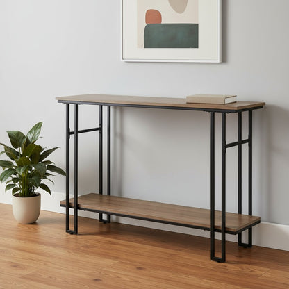 47" Gray and Black Frame Console Table With Shelves HomeRoots