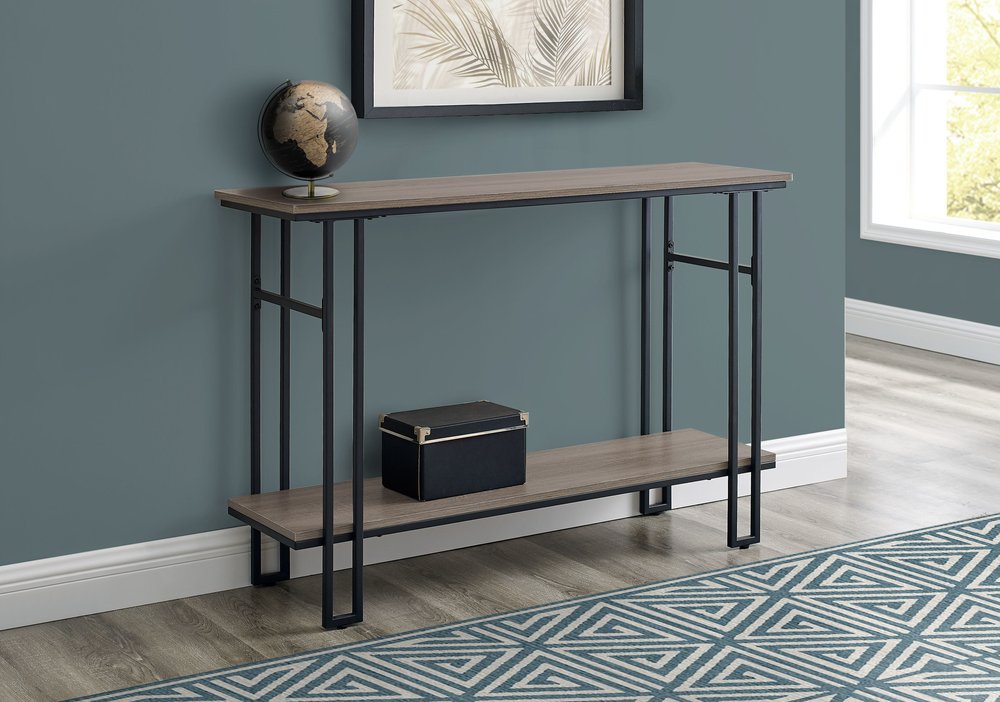 47" Gray and Black Frame Console Table With Shelves HomeRoots