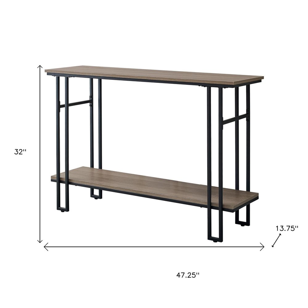 47" Gray and Black Frame Console Table With Shelves HomeRoots