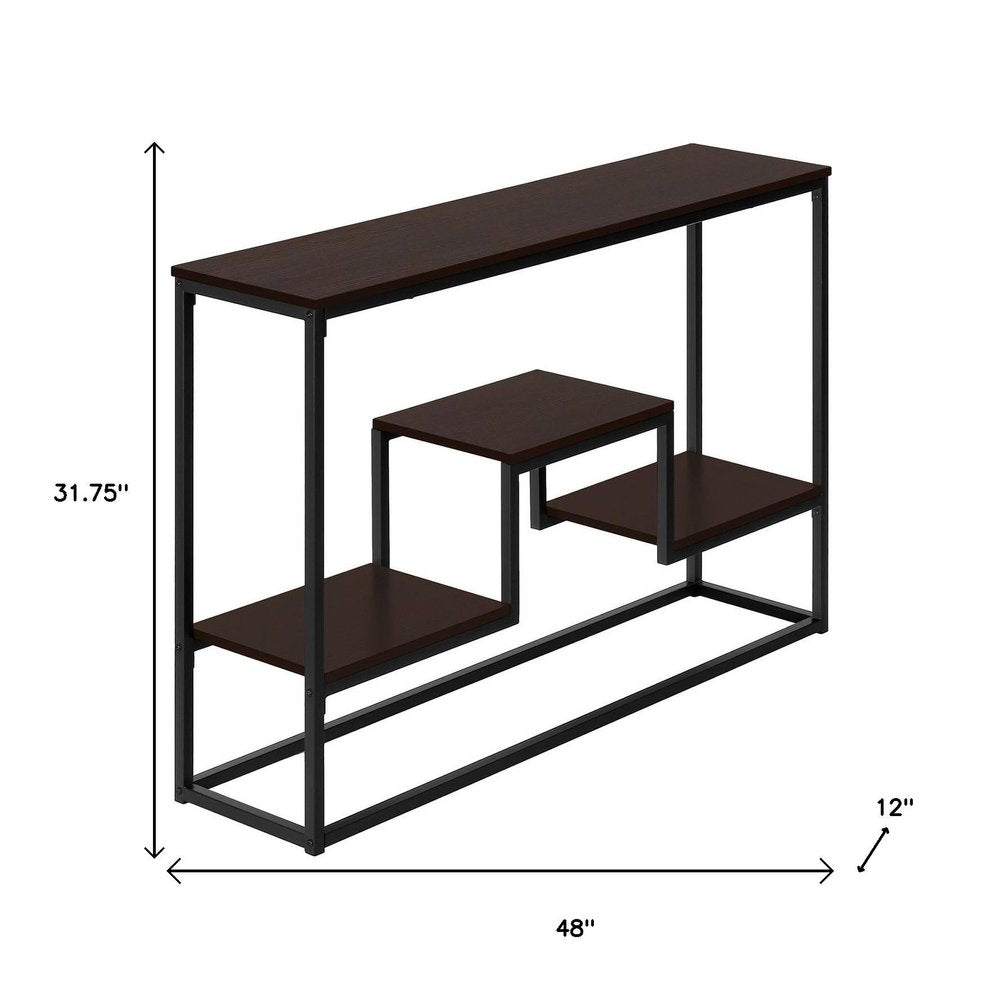 48" Brown and Black Frame Console Table With Shelves HomeRoots