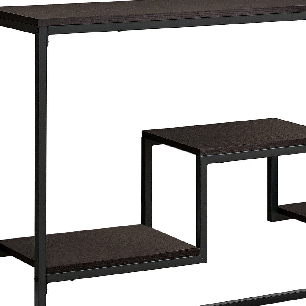 48" Brown and Black Frame Console Table With Shelves HomeRoots