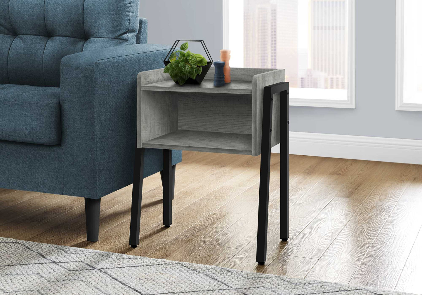 23" Rectangular Grey And Black Metal Accent Table