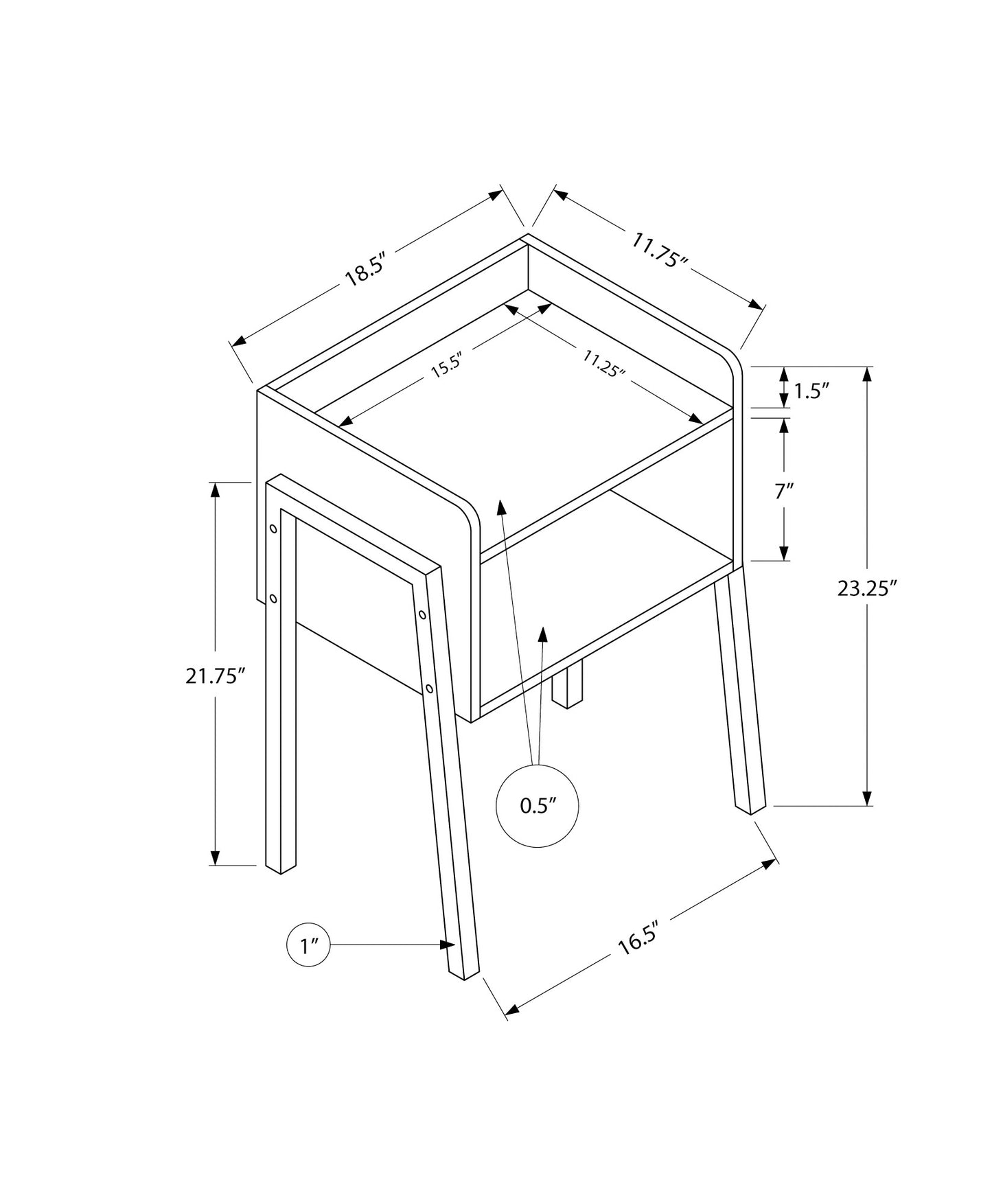 23" Rectangular Grey And Black Metal Accent Table