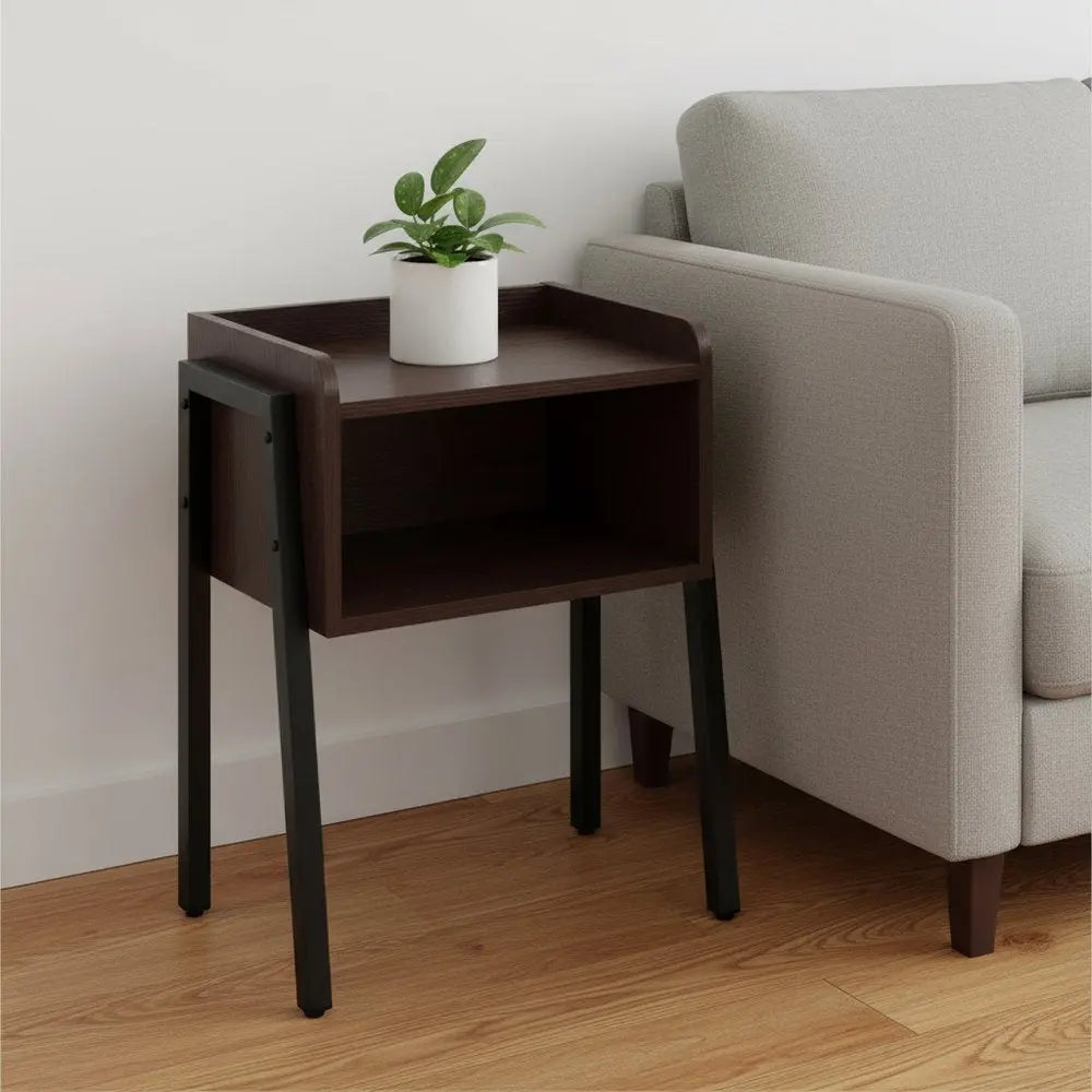 23" Rectangular Espresso Accent Table With Black Metal Legs HomeRoots