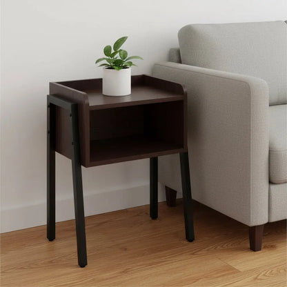 23" Rectangular Espresso Accent Table With Black Metal Legs HomeRoots