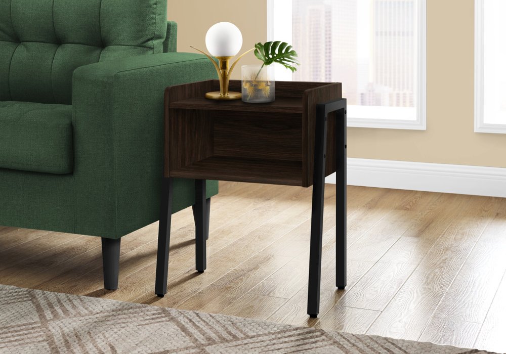 23" Rectangular Espresso Accent Table With Black Metal Legs HomeRoots