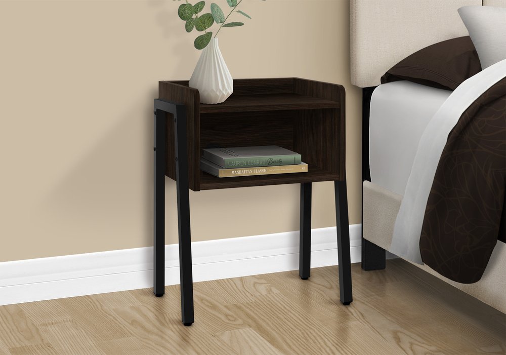 23" Rectangular Espresso Accent Table With Black Metal Legs HomeRoots