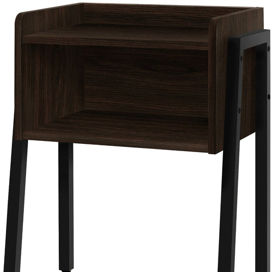 23" Espresso Wood And Iron End Table With Shelf