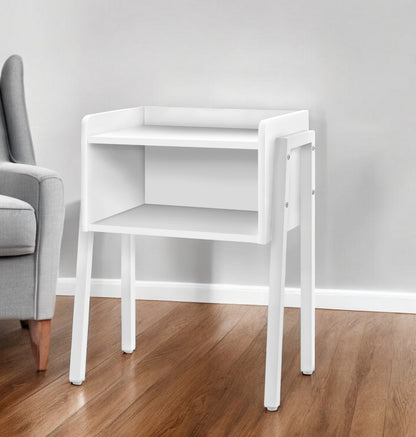 23" Rectangular White Accent Table With White Metal Legs