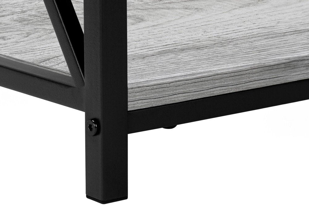 26" Gray And Black Wood And Iron End Table With Two Shelves
