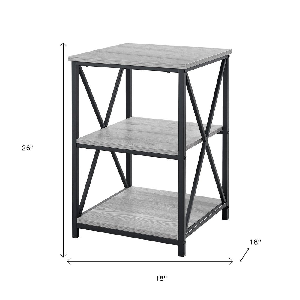 26" Gray And Black Wood And Iron End Table With Two Shelves — view 12