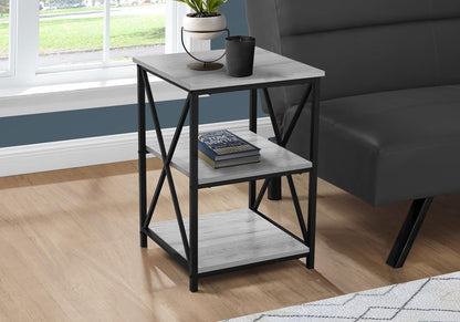 26" Gray And Black Wood And Iron End Table With Two Shelves