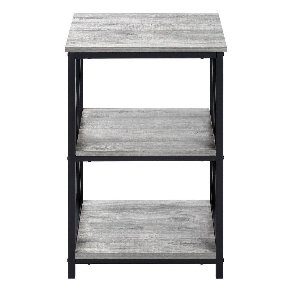 26" Gray And Black Wood And Iron End Table With Two Shelves