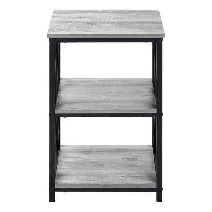 26" Gray And Black Wood And Iron End Table With Two Shelves
