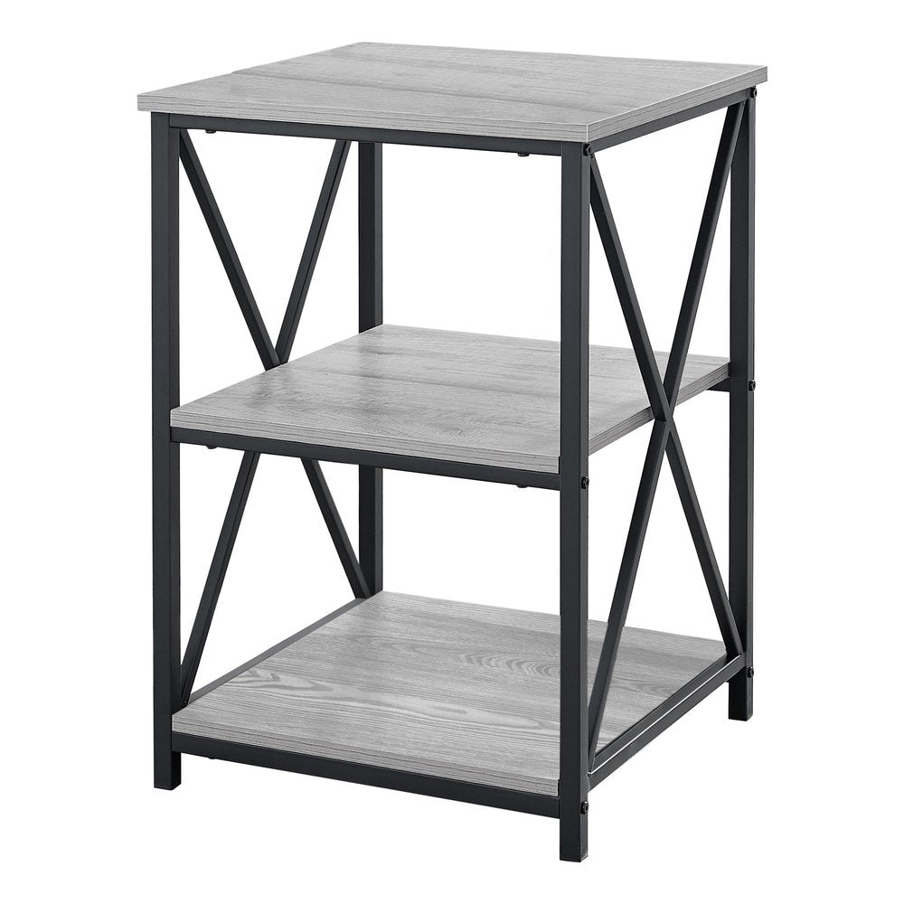 26" Gray And Black Wood And Iron End Table With Two Shelves