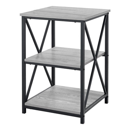 26" Gray And Black Wood And Iron End Table With Two Shelves
