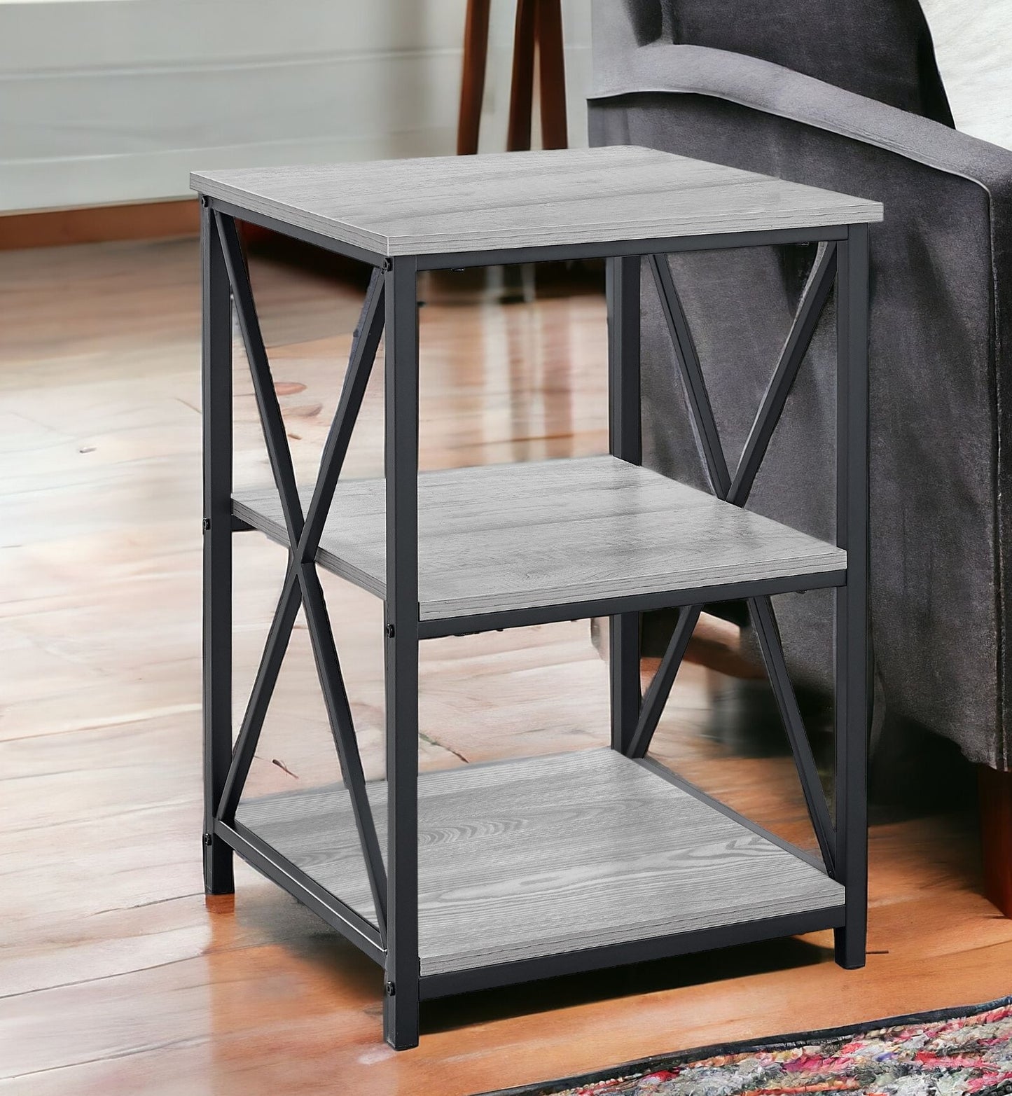 26" Rectangular Grey Black Metal Accent Table