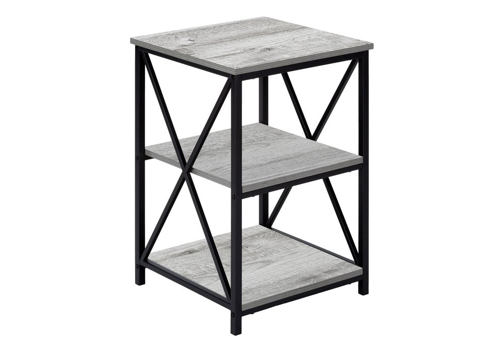 26" Gray And Black Wood And Iron End Table With Two Shelves — view 3