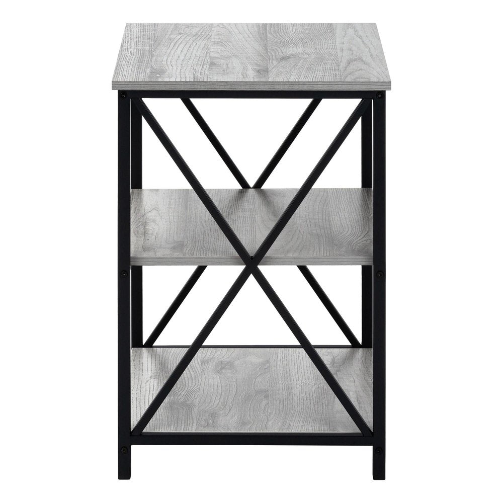 26" Gray And Black Wood And Iron End Table With Two Shelves