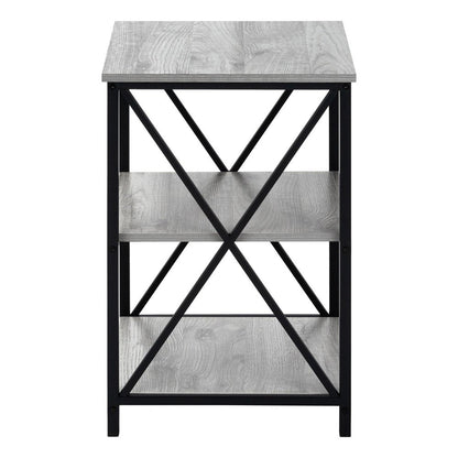 26" Gray And Black Wood And Iron End Table With Two Shelves