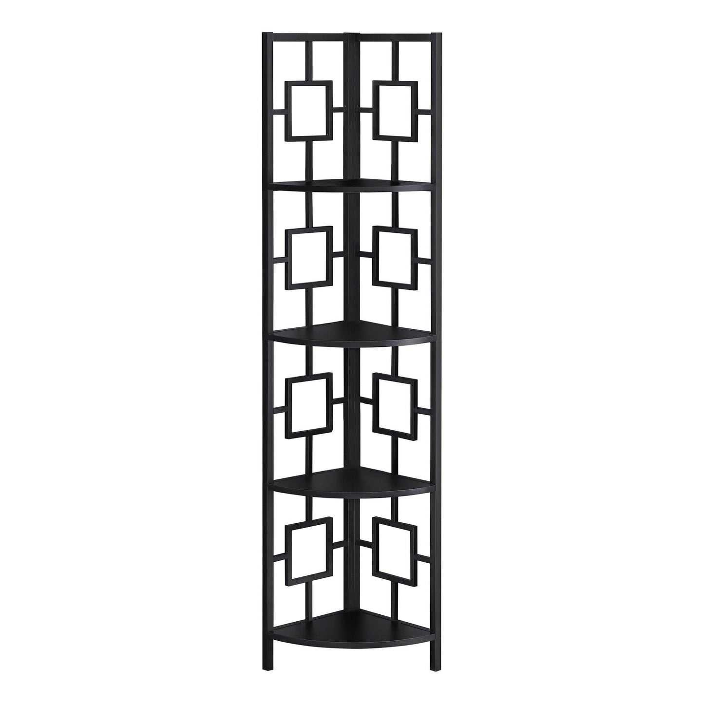 62" Black Metal Corner Bookcase - FurniFindUSA