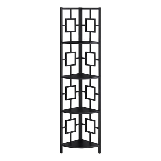 62" Black Metal Corner Bookcase - FurniFindUSA