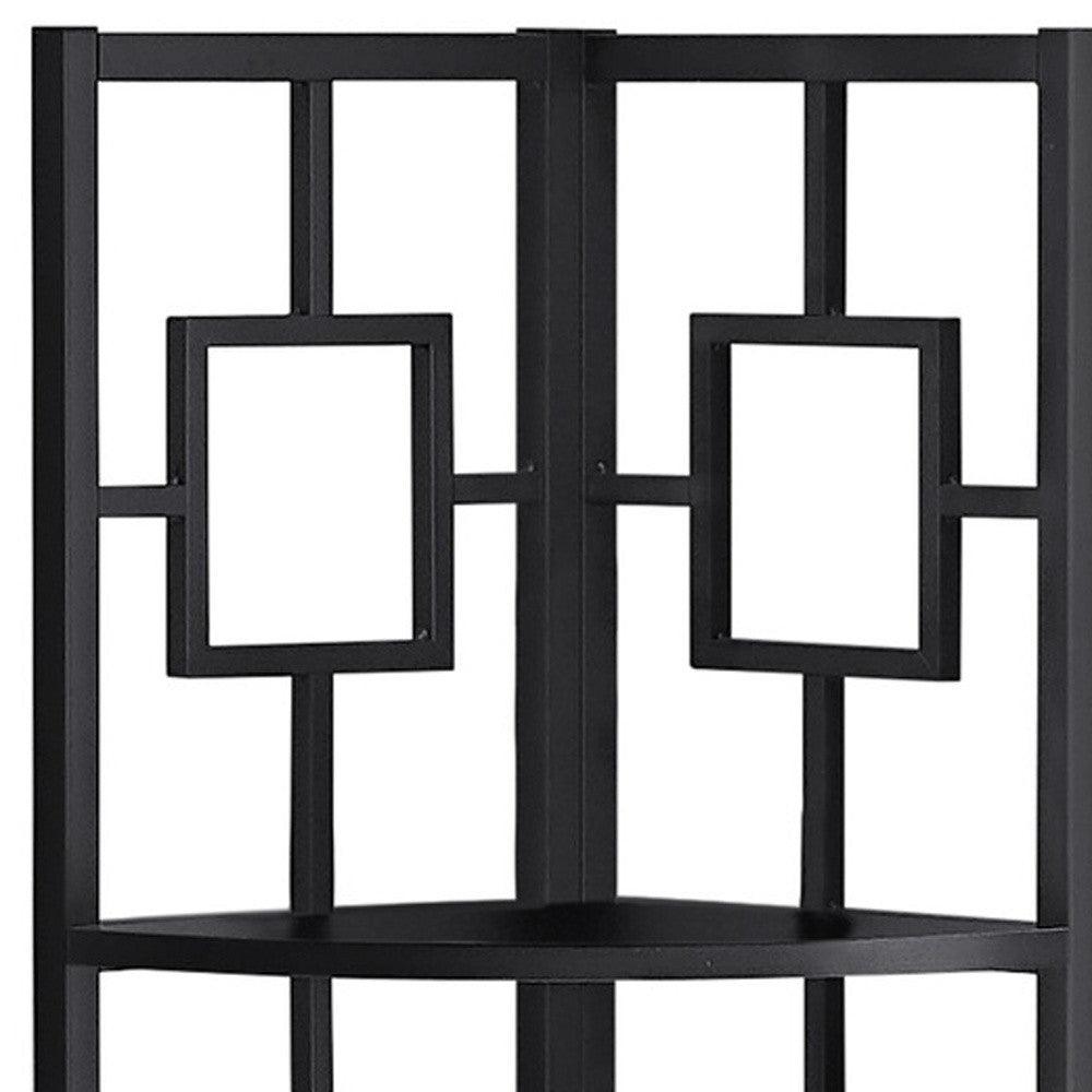 62" Black Metal Corner Bookcase - FurniFindUSA