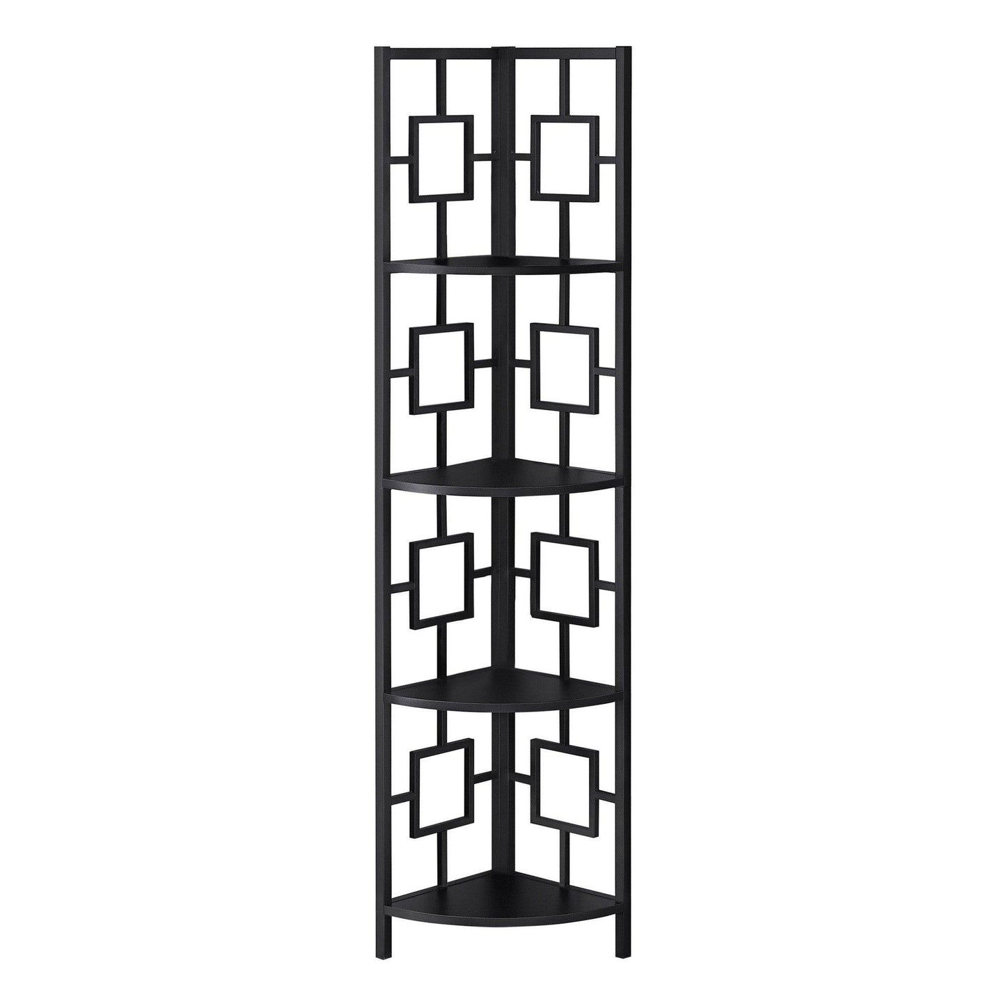 62" Black Metal Corner Bookcase - FurniFindUSA