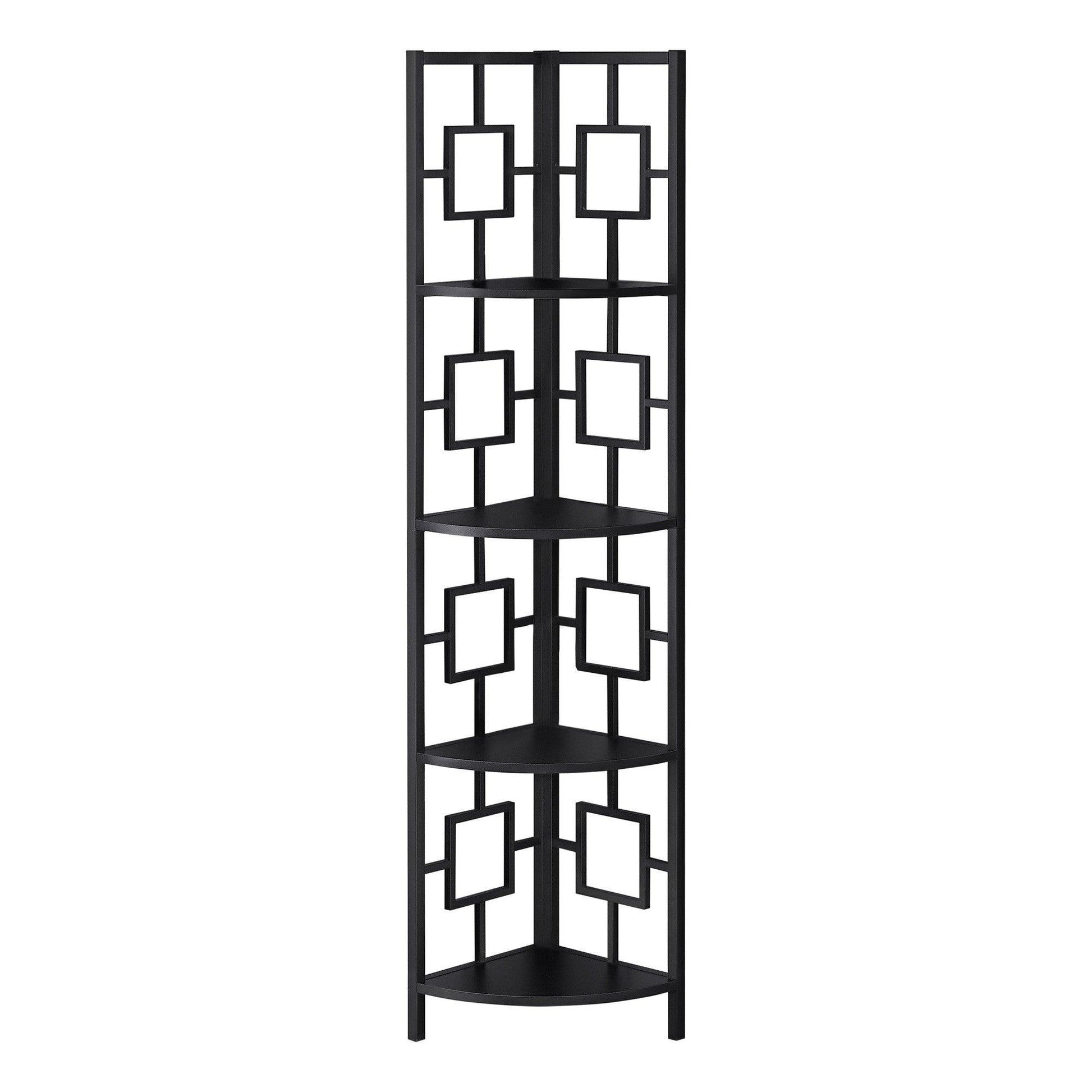 62" Black Metal Corner Bookcase - FurniFindUSA