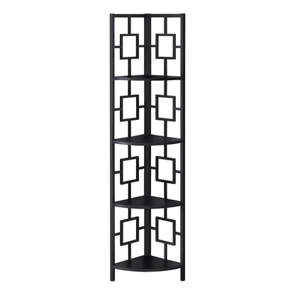 62" Black Metal Corner Bookcase - FurniFindUSA