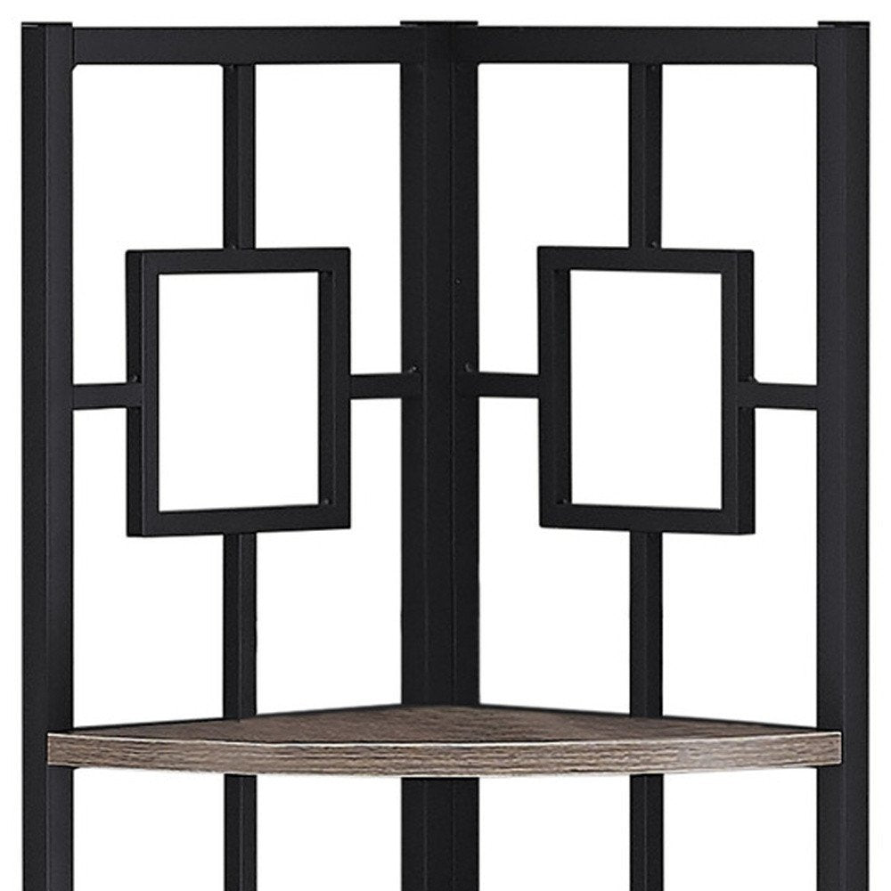 62" Dark Taupe Metal Corner Bookcase HomeRoots