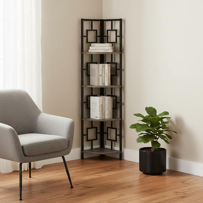 62" Dark Taupe Metal Corner Bookcase HomeRoots