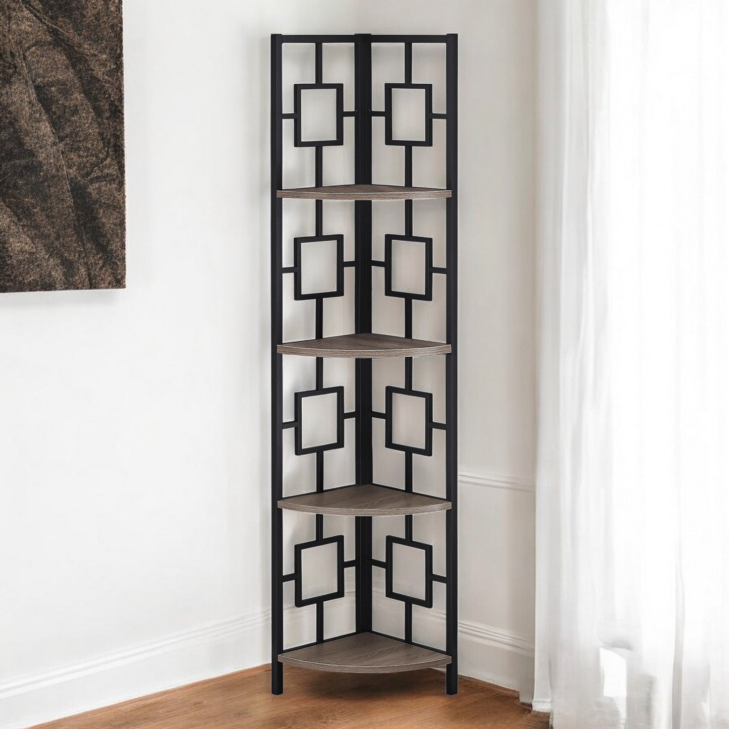 62" Dark Taupe Metal Corner Bookcase