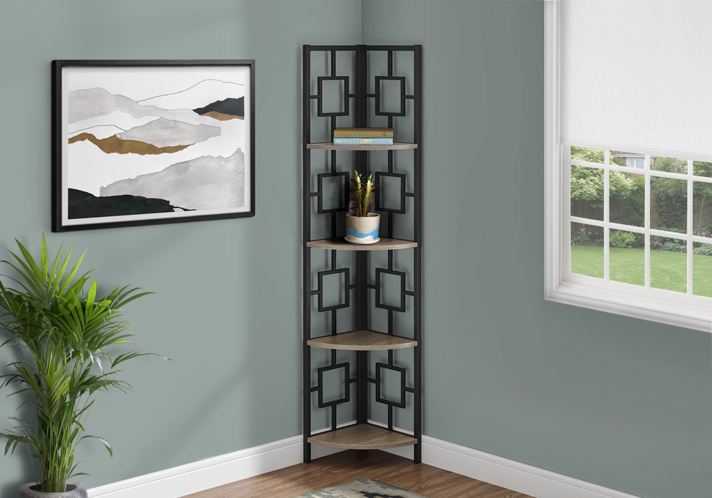 62" Dark Taupe Metal Corner Bookcase HomeRoots
