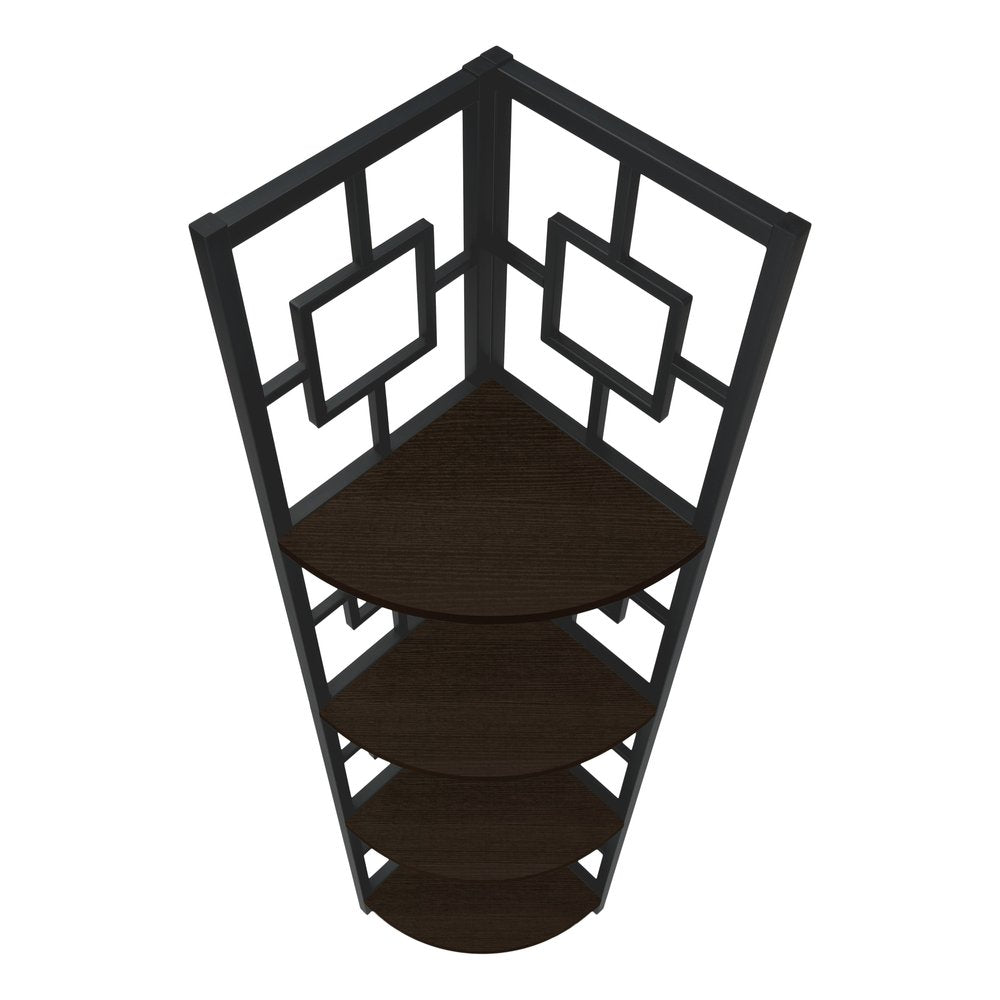 62" Espresso Metal Corner Bookcase HomeRoots