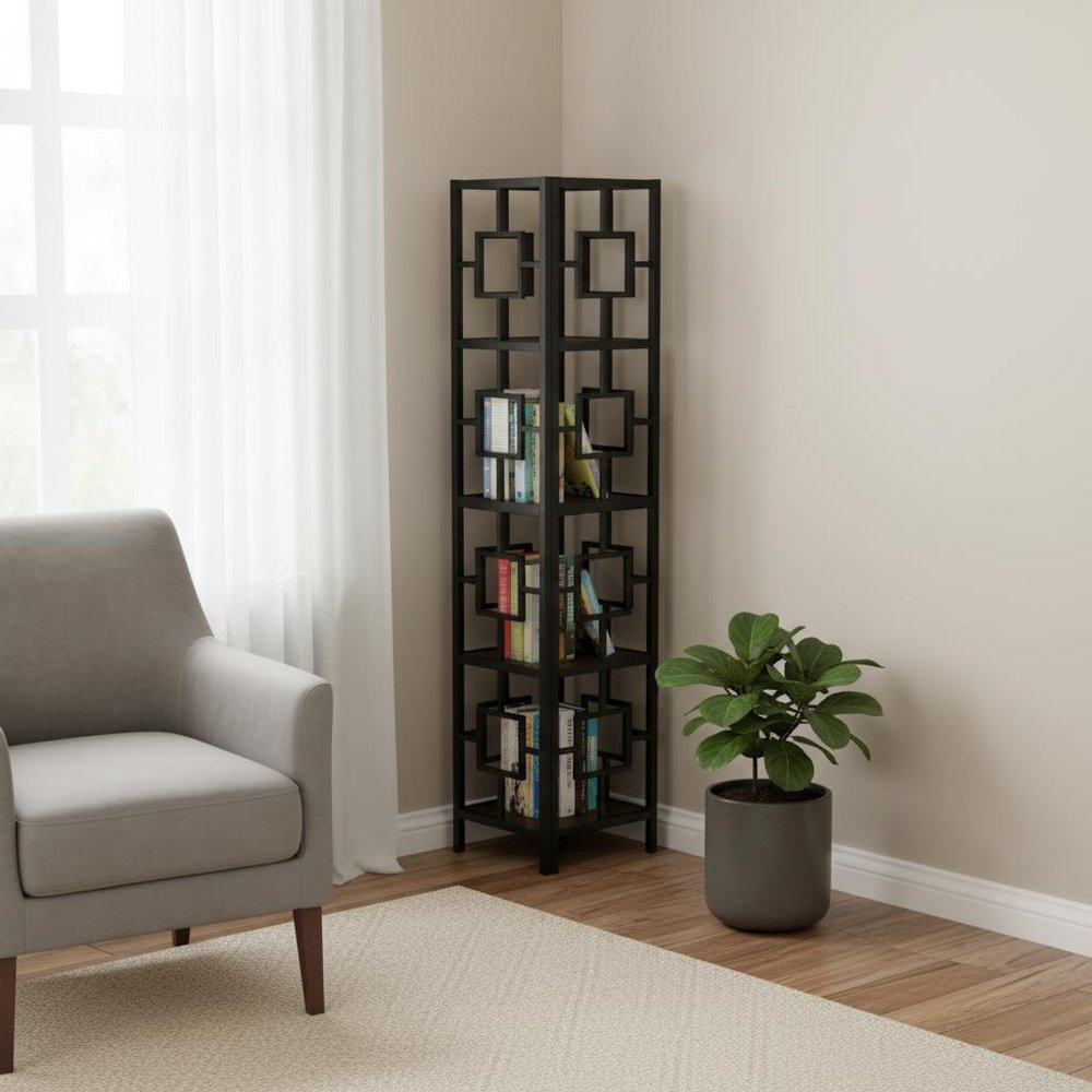 62" Espresso Metal Corner Bookcase HomeRoots