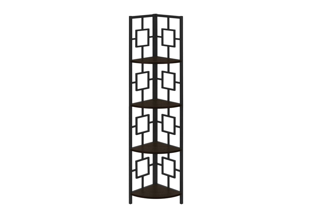 62" Espresso Metal Corner Bookcase HomeRoots