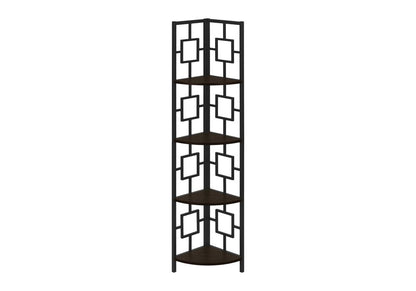 62" Espresso Metal Corner Bookcase HomeRoots