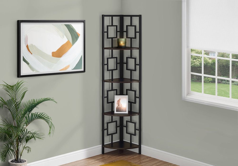 62" Espresso Metal Corner Bookcase HomeRoots