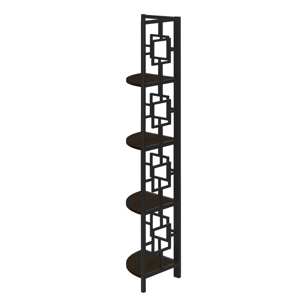 62" Espresso Metal Corner Bookcase HomeRoots