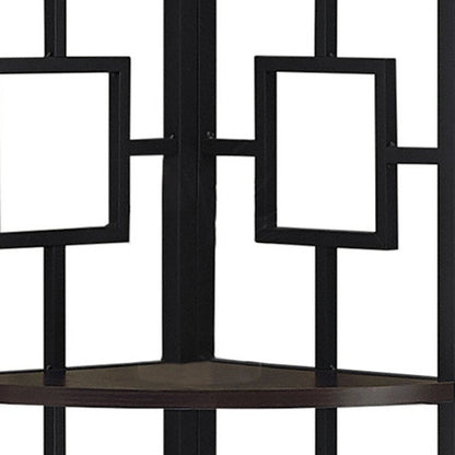 62" Espresso Metal Corner Bookcase HomeRoots