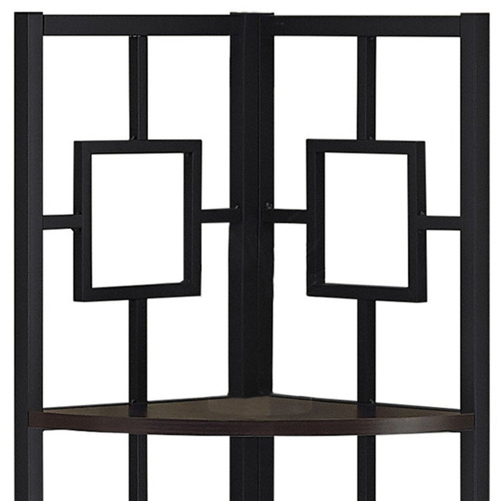 62" Espresso Metal Corner Bookcase HomeRoots
