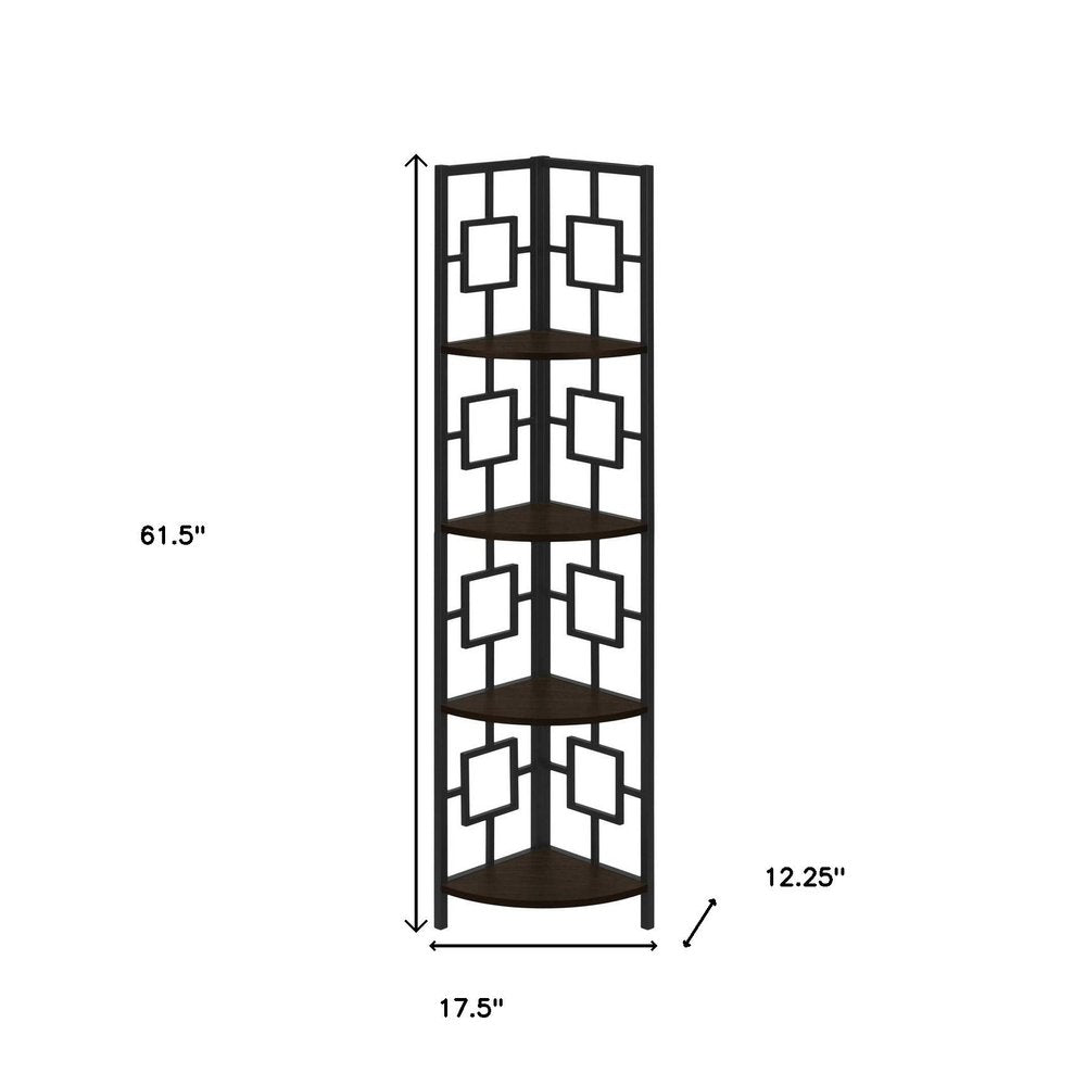 62" Espresso Metal Corner Bookcase HomeRoots
