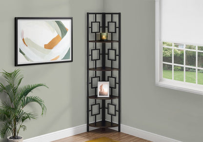62" Espresso Metal Corner Bookcase HomeRoots